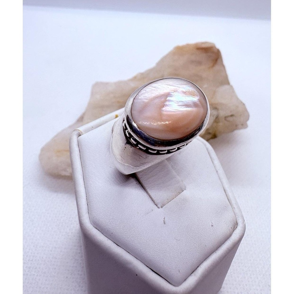 Sterling Silver Pink Mother of Pearl Ring Size 6 SX Thailand 925 Large Oval 6.6g